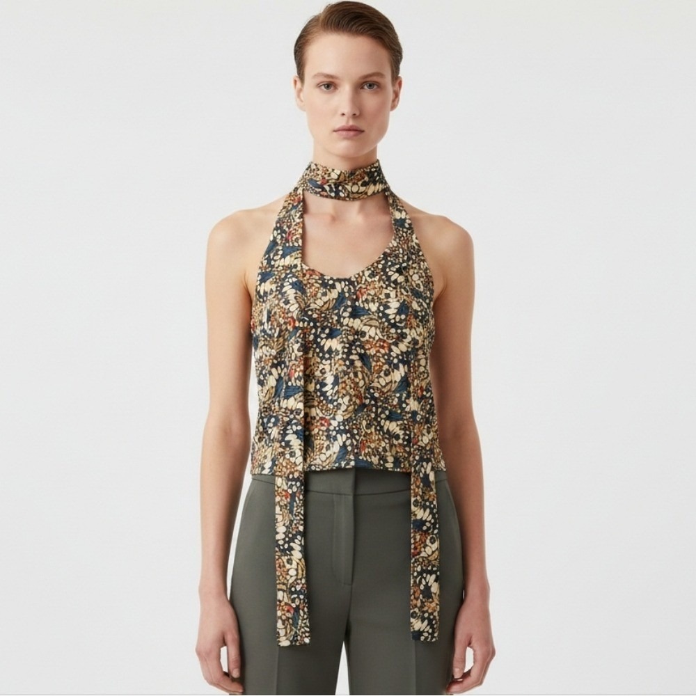New Wildfang Empower Adjustable Satin Cami Blouse Size Small Butterfly Print Tie